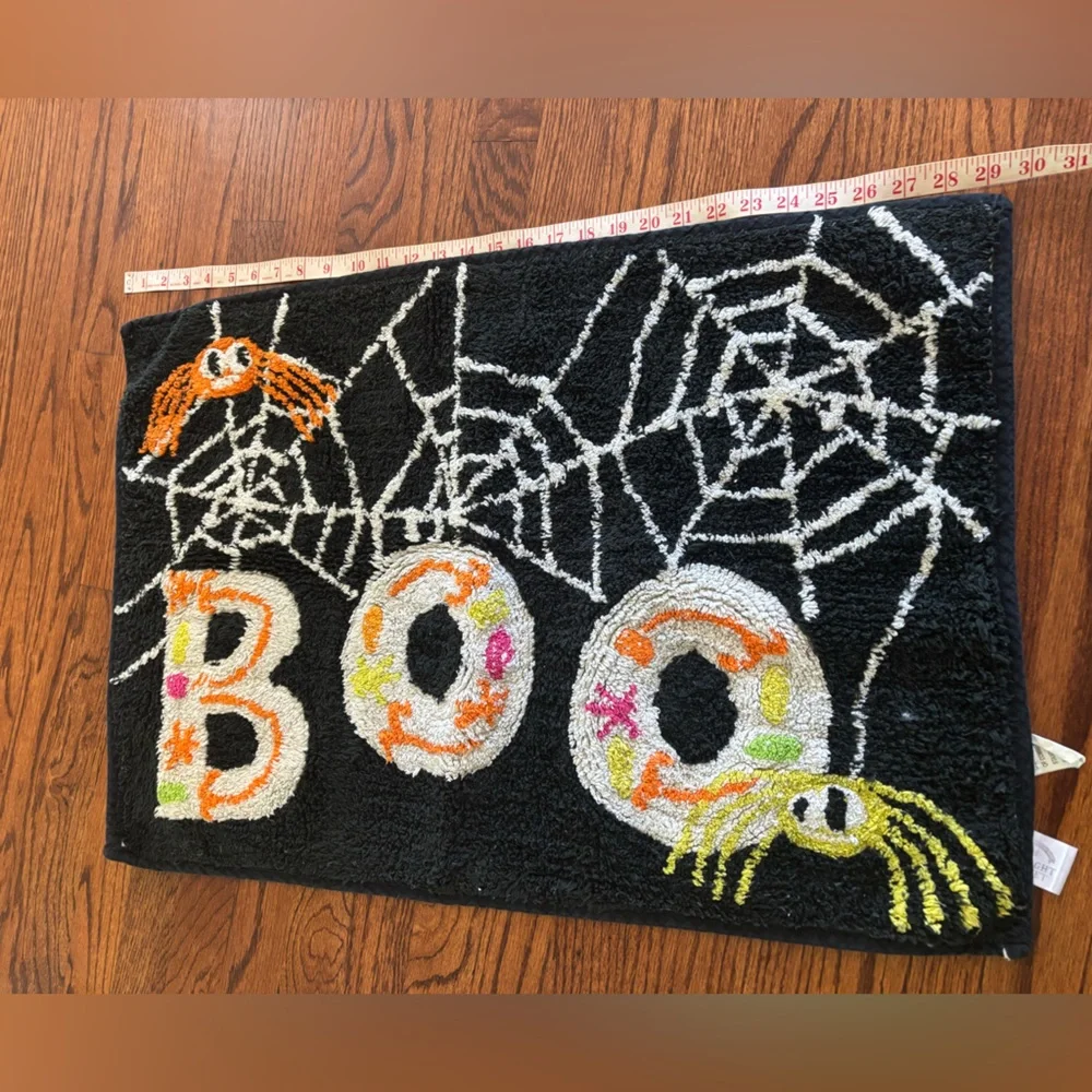 Halloween Spider Web Bath Mat - Black, White, Orange